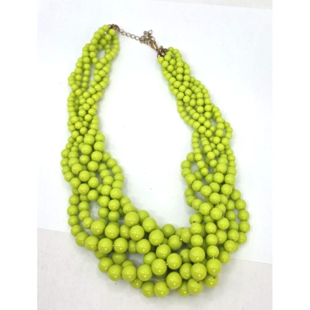Lime Green Necklace Beaded Roped 6-Strands Lucite Graduated 18"-21" Adjust... - Picture 8 of 12